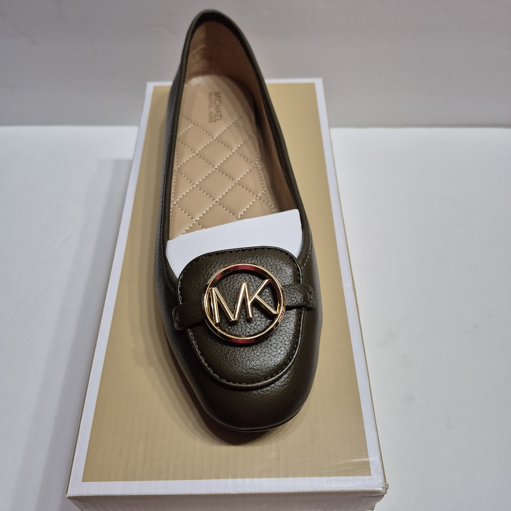 Michael Kors Dark Olive Loafers with Gold Accent